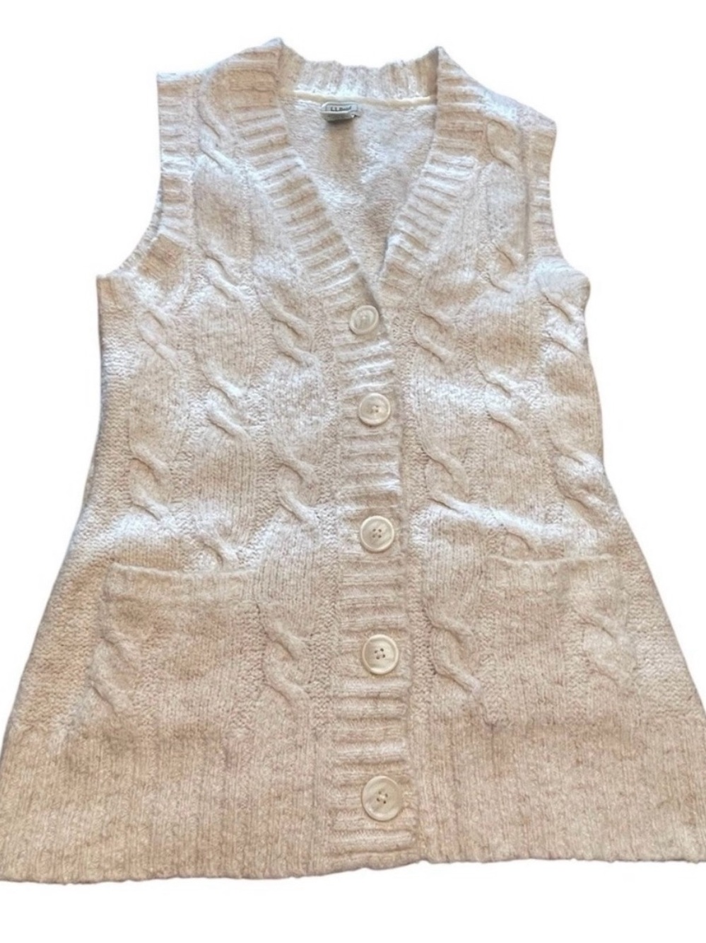 LL Bean Cream Cable Knit Button Front Vest